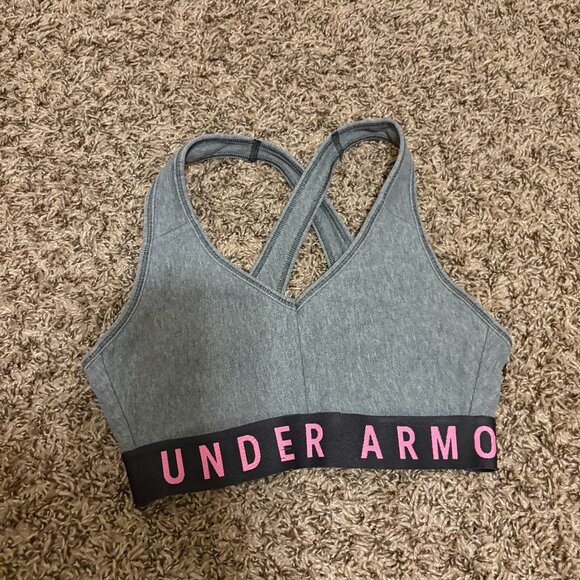 Under Armour Sports Bra XS Xtra Small Gray Black and Pink Logo Band No Pads - Picture 1 of 3